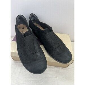 Clarks‎ Collection Medora Gemma Slip-On Loafer Nubuck Womens 11 W Black Comfort